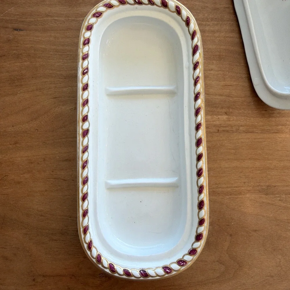Antique Copeland England Covered Soap Dish D969 Gilt‎ Garnet Toiletware